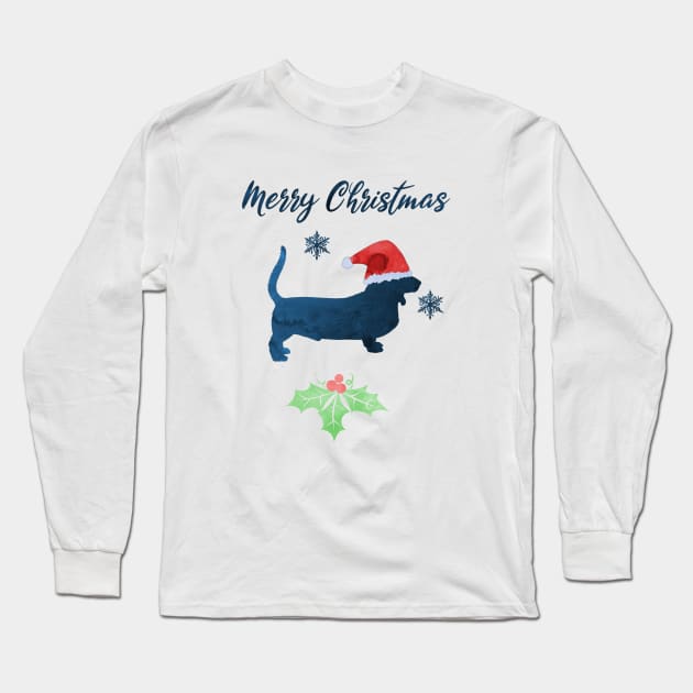 Christmas Dog Art - Basset Hound Long Sleeve T-Shirt by TheJollyMarten